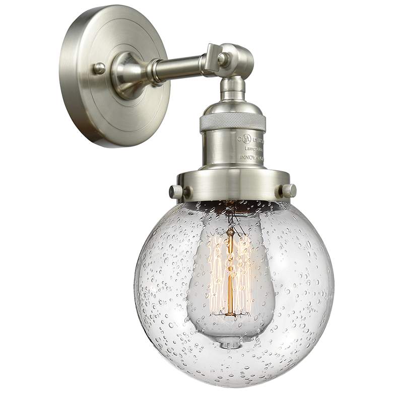 Image 1 Franklin Beacon 12" High Brushed Satin Nickel Sconce w/ Seedy Shade