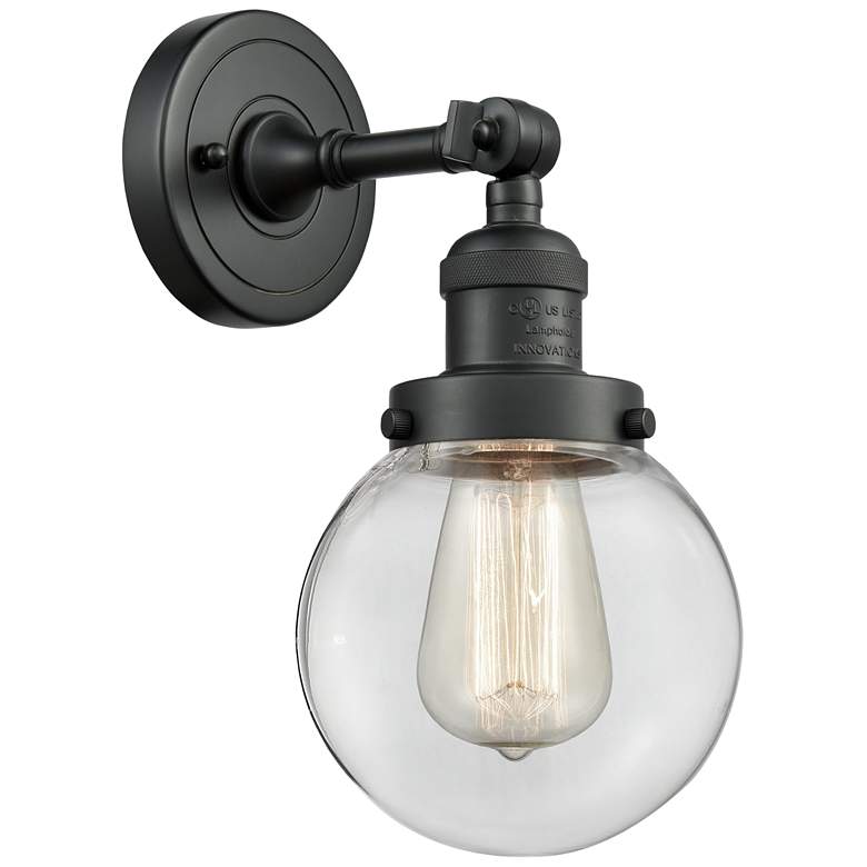 Image 1 Franklin Beacon 12" High Matte Black Sconce w/ Clear Shade