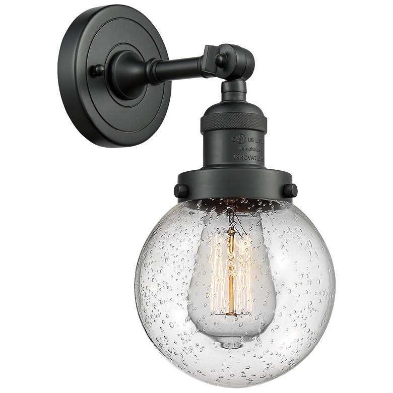 Image 1 Franklin Beacon 12" High Matte Black Sconce w/ Seedy Shade