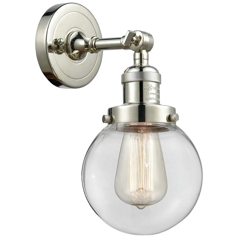 Image 1 Franklin Beacon 12" High Polished Nickel Sconce w/ Clear Shade