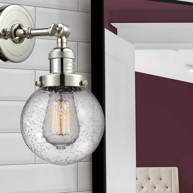 Image 6 Franklin Beacon 12" High Polished Nickel Sconce w/ Seedy Shade more views