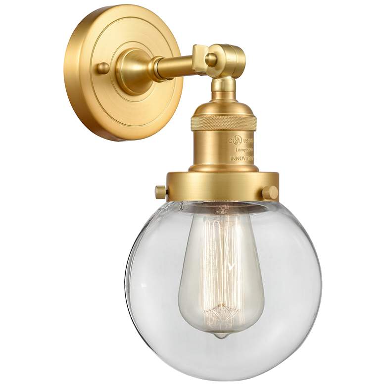 Image 1 Franklin Beacon 12 inch High Satin Gold Sconce w/ Clear Shade