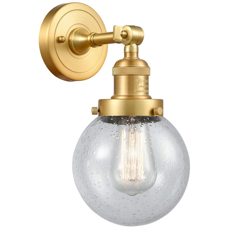 Image 1 Franklin Beacon 12" High Satin Gold Sconce w/ Seedy Shade