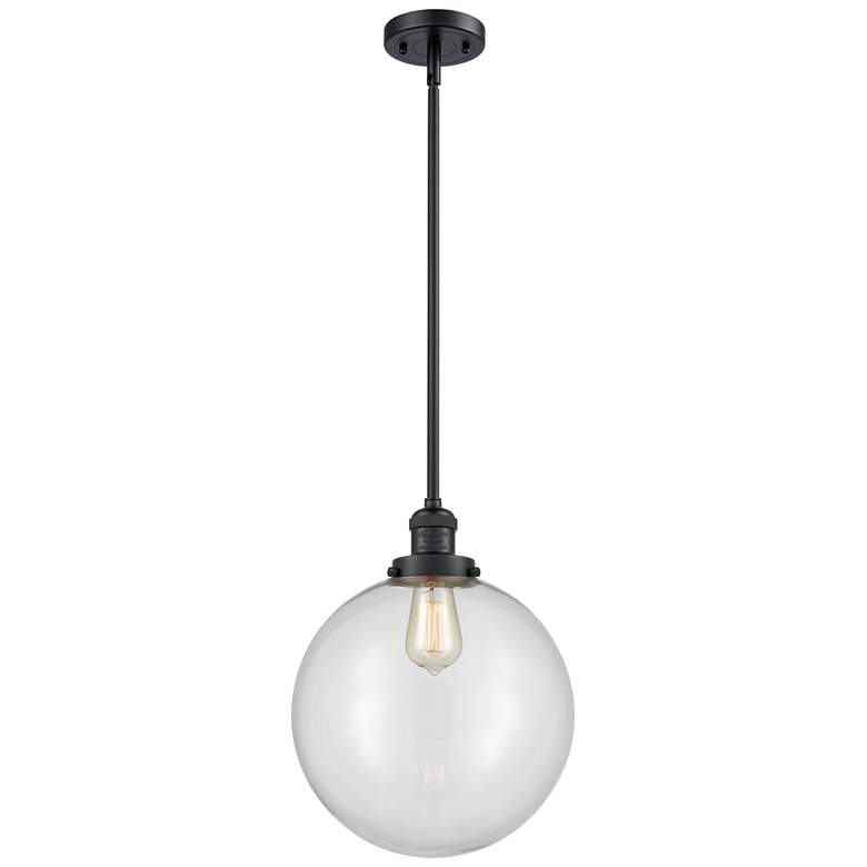 Image 1 Franklin Beacon 12" Matte Black Stemmed Mini Pendant w/ Clear Shade