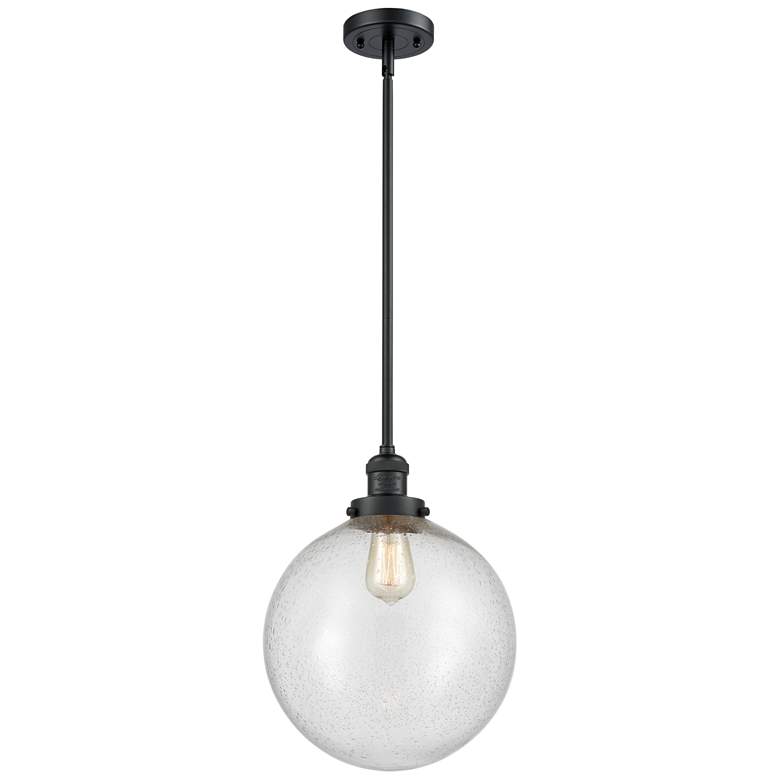 Image 1 Franklin Beacon 12" Matte Black Stemmed Mini Pendant w/ Seedy Shade