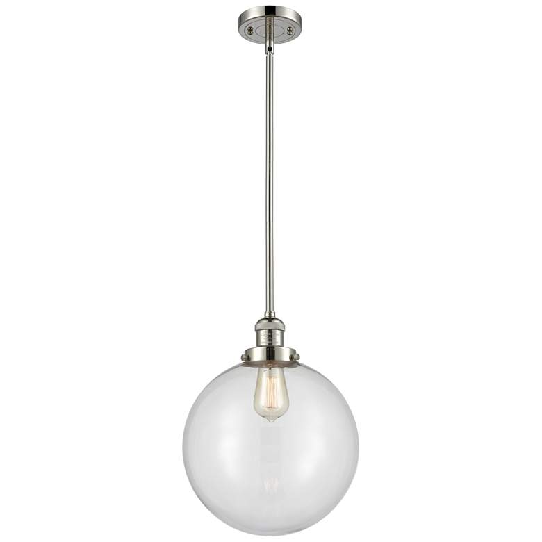 Image 1 Franklin Beacon 12" Polished Nickel Stemmed Mini Pendant w/ Clear Shad