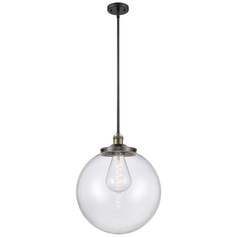 Image 1 Franklin Beacon 16"W Black Brass Stemmed Pendant w/ Clear Shade