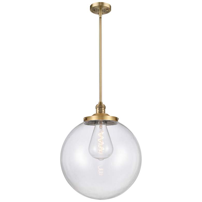 Image 1 Franklin Beacon 16 inchW Brushed Brass Stemmed Pendant w/ Clear Shade