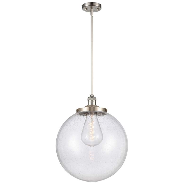 Image 1 Franklin Beacon 16"W Brushed Satin Nickel Stemmed Pendant w/ Seedy Sha