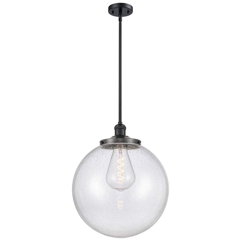 Image 1 Franklin Beacon 16"W Matte Black Stemmed Pendant w/ Seedy Shade