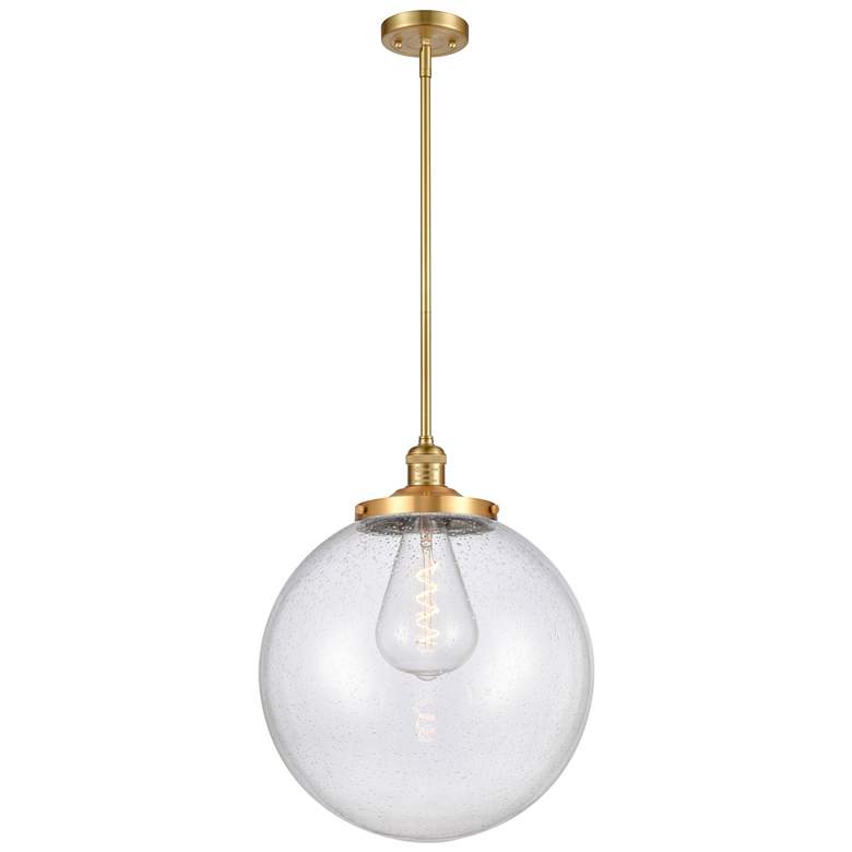 Image 1 Franklin Beacon 16"W Satin Gold Stemmed Pendant w/ Seedy Shade