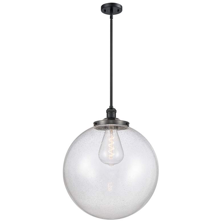 Image 1 Franklin Beacon 18"W Matte Black Stemmed Pendant w/ Seedy Shade