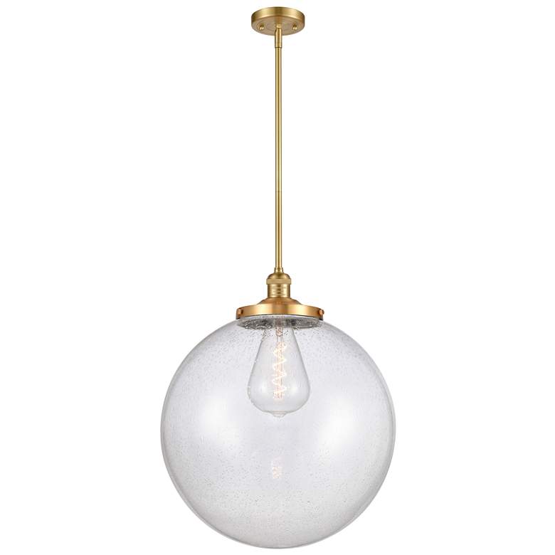 Image 1 Franklin Beacon 18"W Satin Gold Stemmed Pendant w/ Seedy Shade