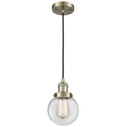 Franklin Beacon 6" Wide Antique Brass Corded Mini Pendant w/ Clear Sha