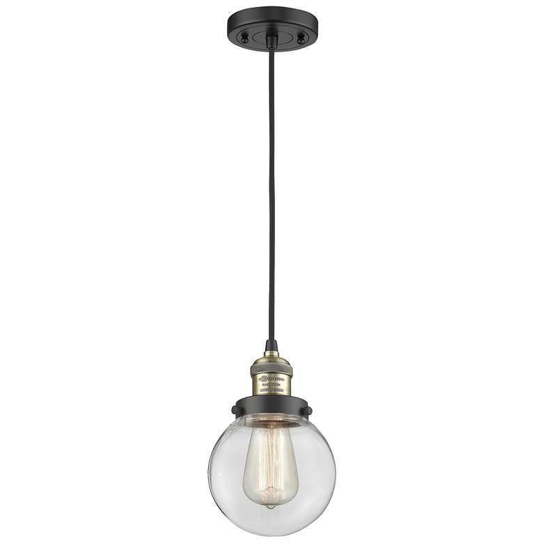 Image 1 Franklin Beacon 6" Wide Black Brass Corded Mini Pendant w/ Clear Shade