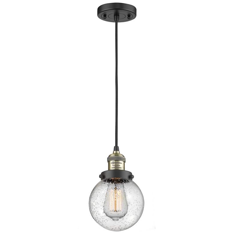 Image 1 Franklin Beacon 6" Wide Black Brass Corded Mini Pendant w/ Seedy Shade