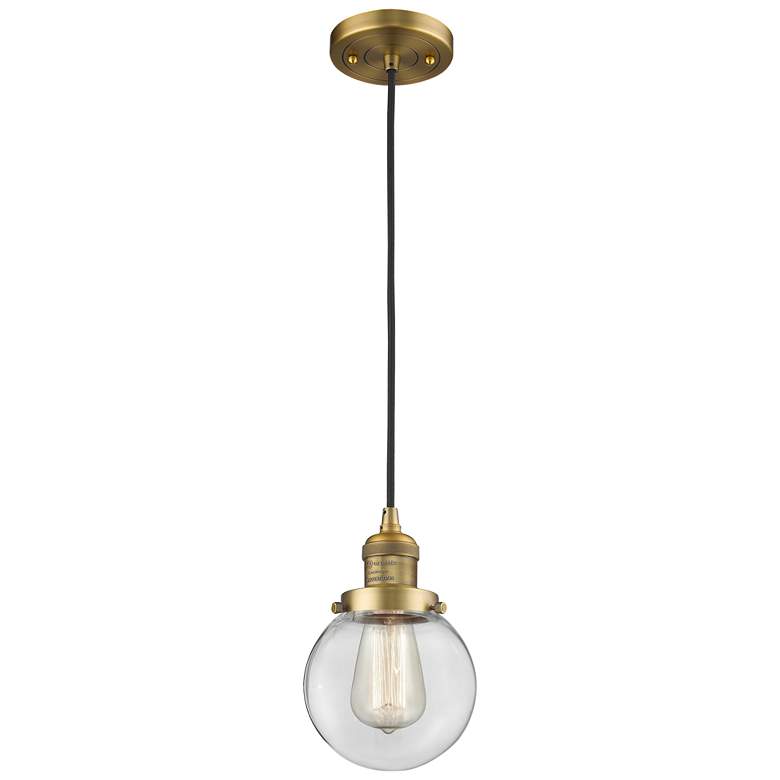 Image 1 Franklin Beacon 6 inch Wide Brushed Brass Corded Mini Pendant w/ Clear Sha