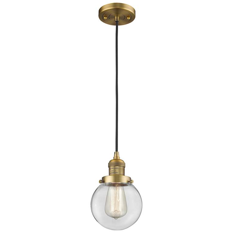 Image 1 Franklin Beacon 6" Wide Brushed Brass Corded Mini Pendant w/ Clear Sha