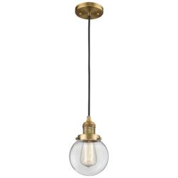Franklin Beacon 6" Wide Brushed Brass Corded Mini Pendant w/ Clear Sha