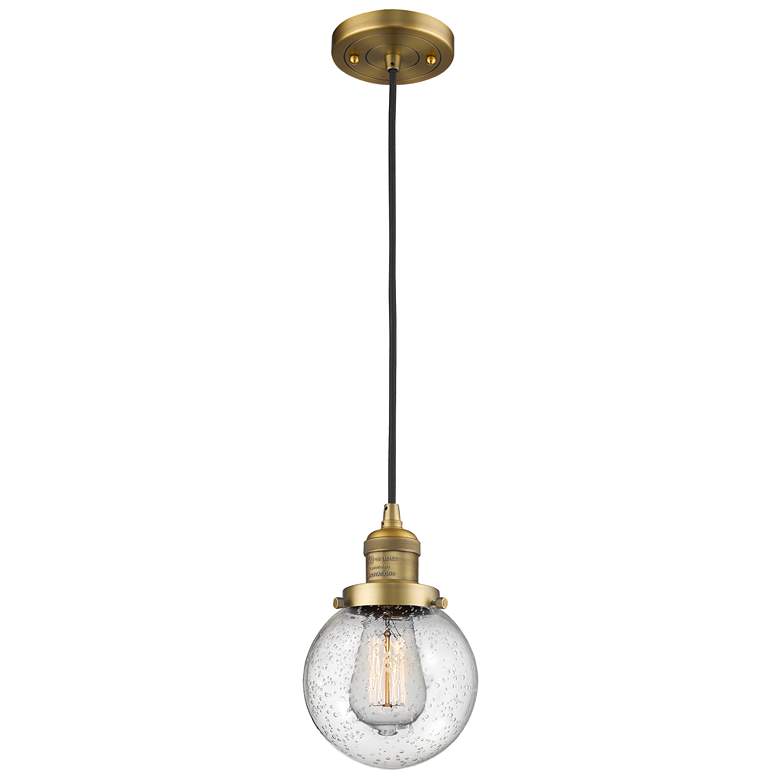 Image 1 Franklin Beacon 6" Wide Brushed Brass Corded Mini Pendant w/ Seedy Sha
