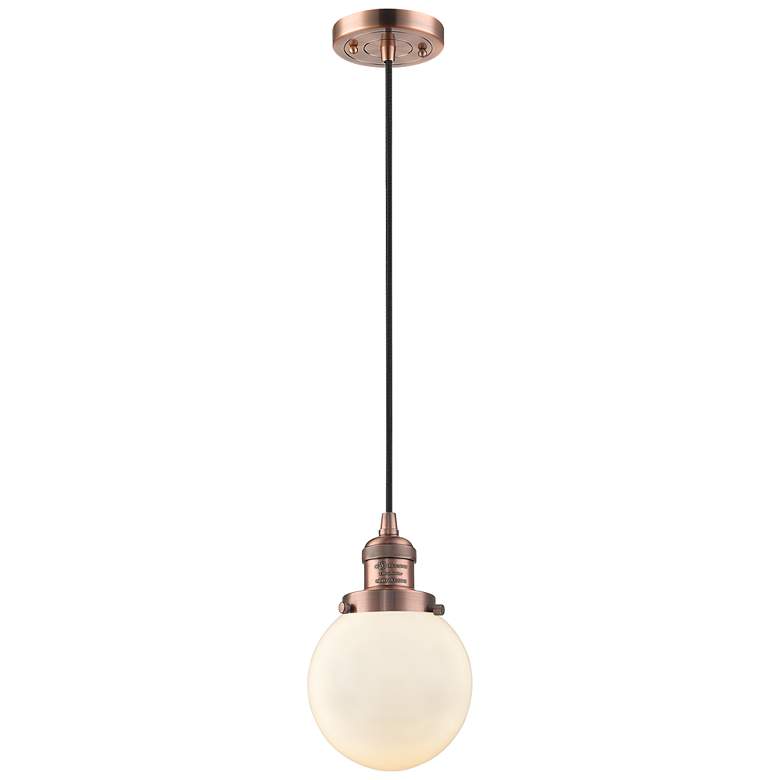 Image 1 Franklin Beacon 6" Wide Copper Corded Mini Pendant w/ Matte White Shad