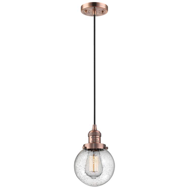 Image 1 Franklin Beacon 6" Wide Copper Corded Mini Pendant w/ Seedy Shade