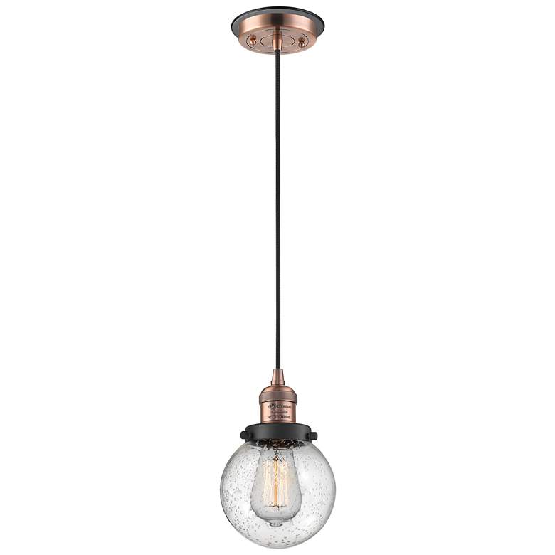 Image 1 Franklin Beacon 6" Wide Copper Corded Mini Pendant w/ Seedy Shade