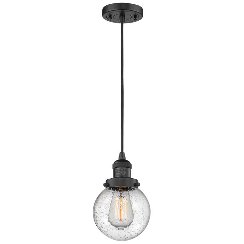 Image 1 Franklin Beacon 6" Wide Matte Black Corded Mini Pendant w/ Seedy Shade