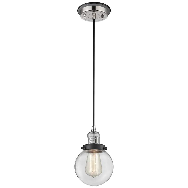 Image 1 Franklin Beacon 6" Wide Polished Nickel Corded Mini Pendant w/ Clear S