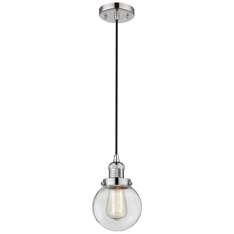 Image 1 Franklin Beacon 6" Wide Polished Nickel Corded Mini Pendant w/ Clear S