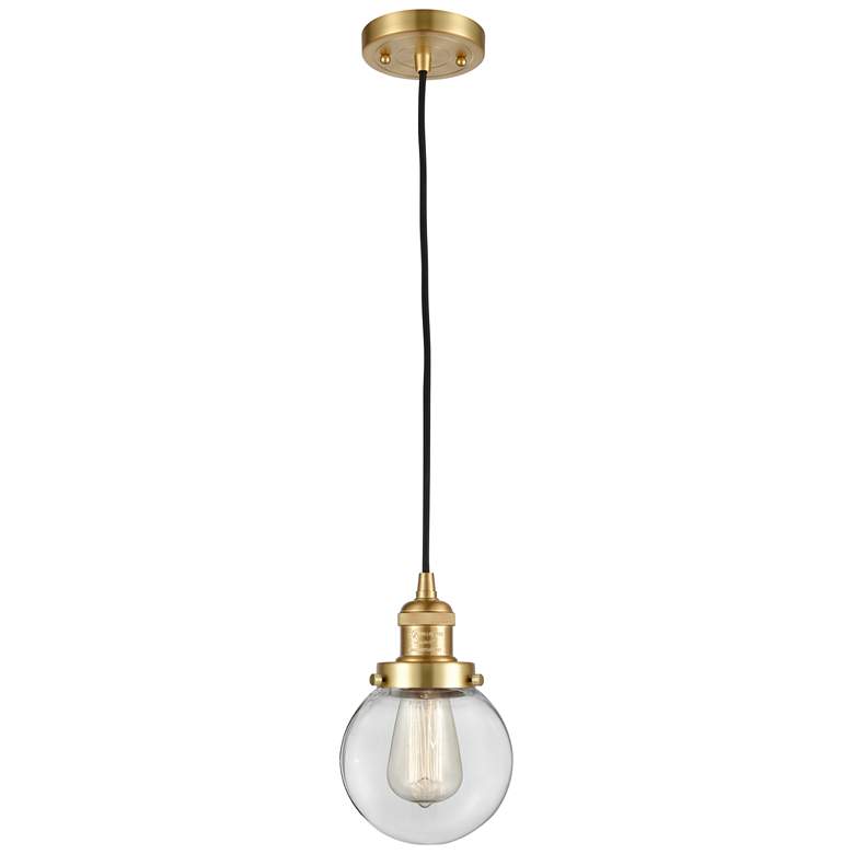 Image 1 Franklin Beacon 6" Wide Satin Gold Corded Mini Pendant w/ Clear Shade