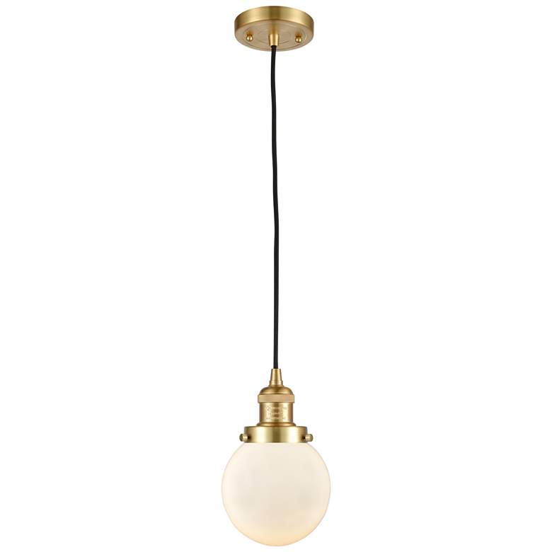 Image 1 Franklin Beacon 6" Wide Satin Gold Corded Mini Pendant w/ Matte White