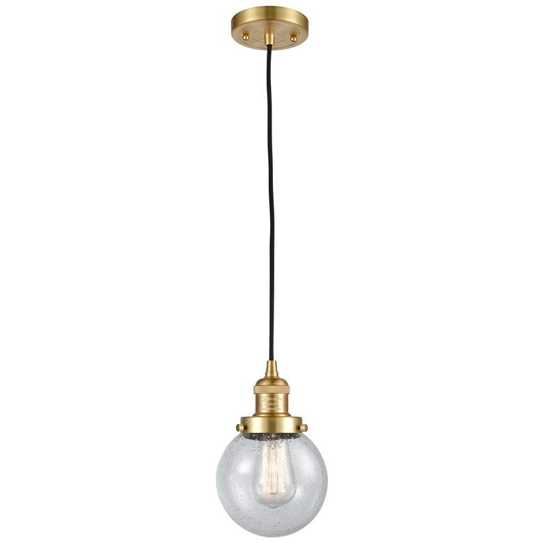 Image 1 Franklin Beacon 6" Wide Satin Gold Corded Mini Pendant w/ Seedy Shade