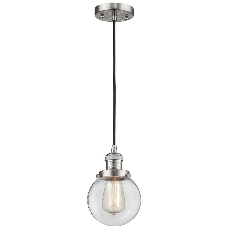 Image 1 Franklin Beacon 6"W Brushed Satin Nickel Corded Mini Pendant w/ Clear 