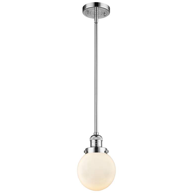 Image 1 Franklin Beacon 6"W Polished Chrome Stem Hung Mini Pendant w/ White Sh