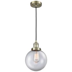 Franklin Beacon 8" Wide Antique Brass Corded Mini Pendant w/ Clear Sha