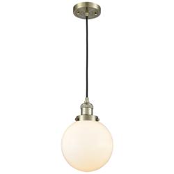 Franklin Beacon 8" Wide Antique Brass Corded Mini Pendant w/ White Sha