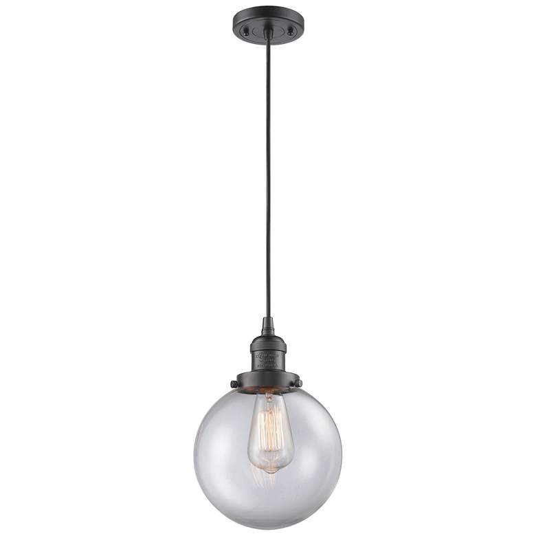 Image 1 Franklin Beacon 8" Wide Bronze Corded Mini Pendant w/ Clear Shade