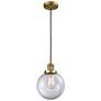 Franklin Beacon 8" Wide Brushed Brass Corded Mini Pendant w/ Clear Sha