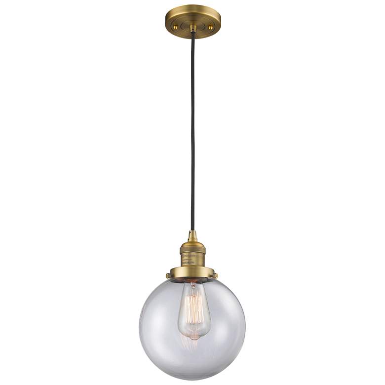 Image 1 Franklin Beacon 8" Wide Brushed Brass Corded Mini Pendant w/ Clear Sha