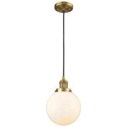 Franklin Beacon 8" Wide Brushed Brass Corded Mini Pendant w/ White Sha