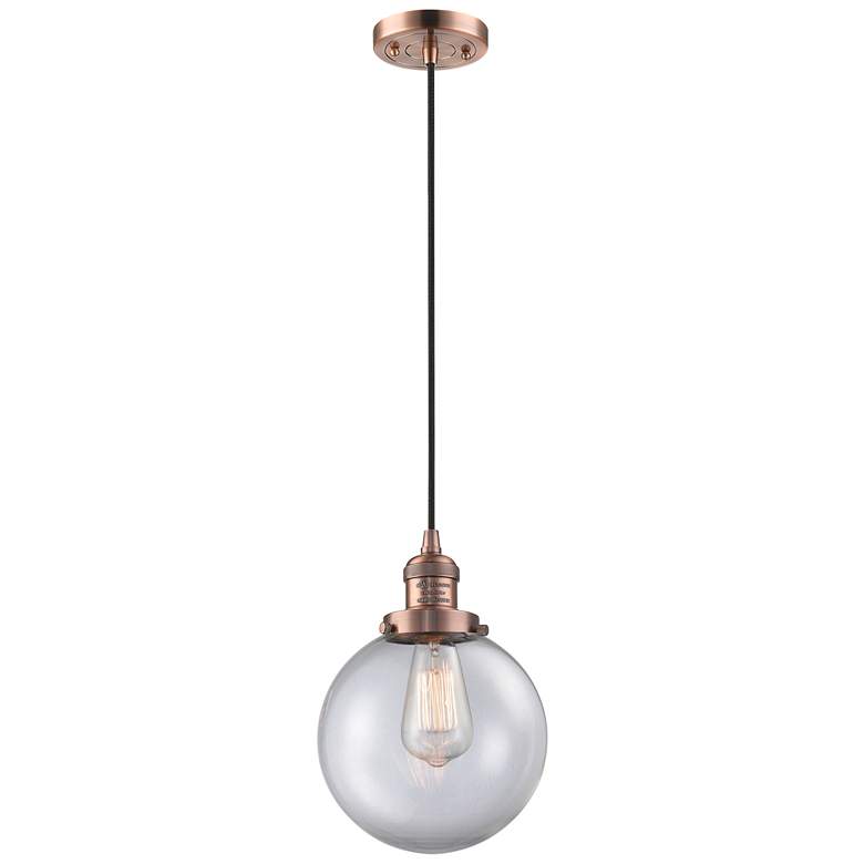 Image 1 Franklin Beacon 8" Wide Copper Corded Mini Pendant w/ Clear Shade