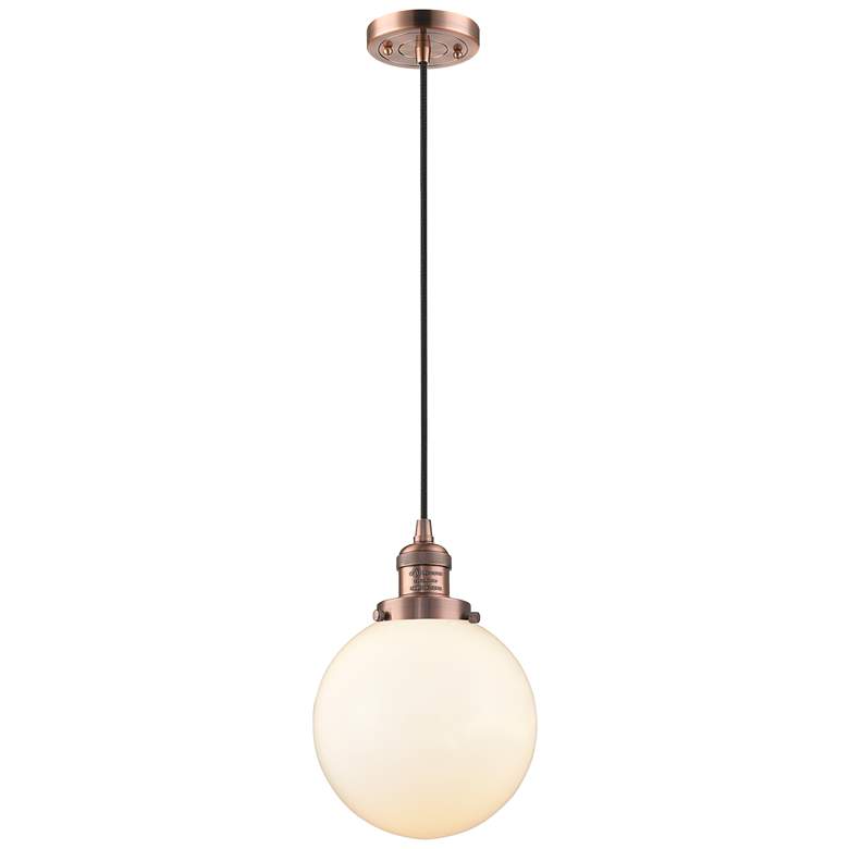 Image 1 Franklin Beacon 8" Wide Copper Corded Mini Pendant w/ Matte White Shad