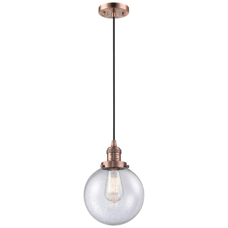 Image 1 Franklin Beacon 8" Wide Copper Corded Mini Pendant w/ Seedy Shade