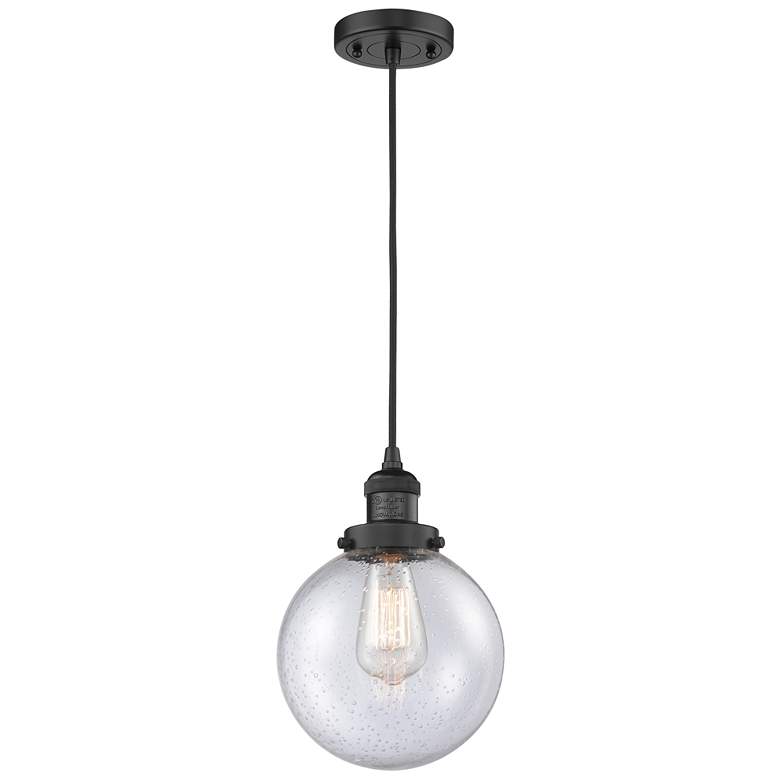 Image 1 Franklin Beacon 8" Wide Matte Black Corded Mini Pendant w/ Seedy Shade
