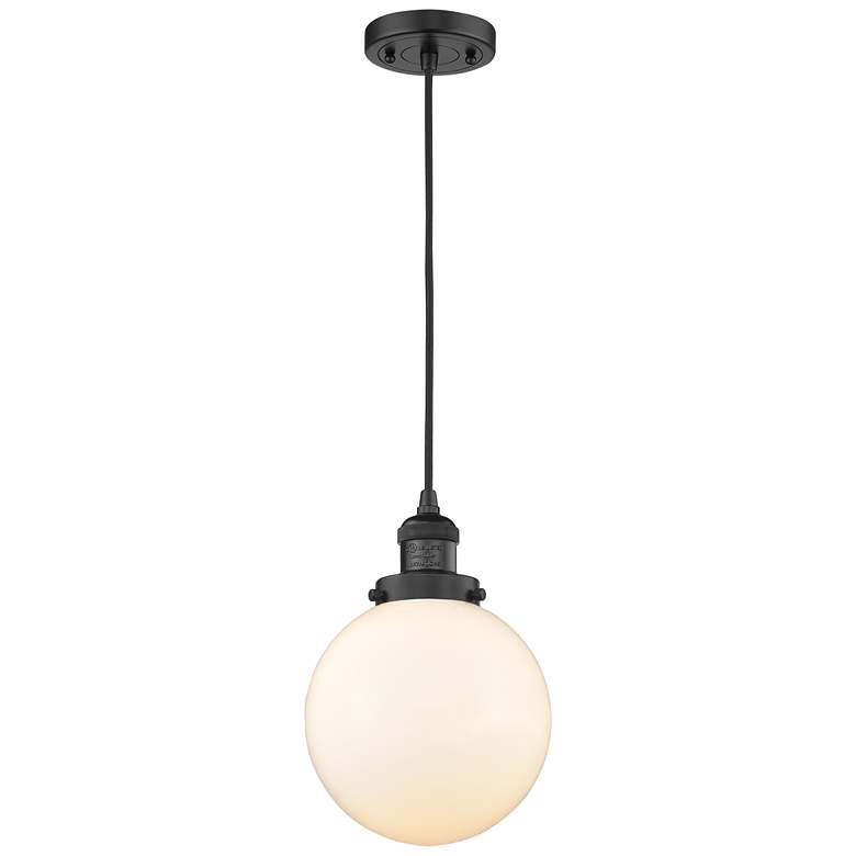 Image 1 Franklin Beacon 8" Wide Matte Black Corded Mini Pendant w/ White Shade