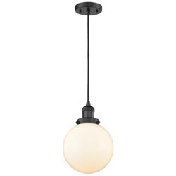 Franklin Beacon 8" Wide Matte Black Corded Mini Pendant w/ White Shade