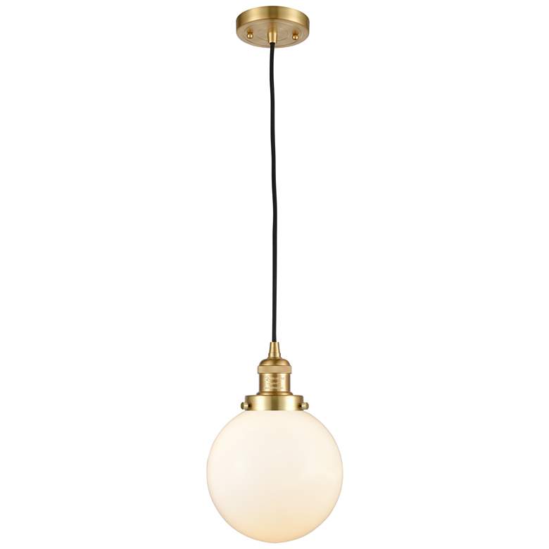 Image 1 Franklin Beacon 8" Wide Satin Gold Corded Mini Pendant w/ Matte White