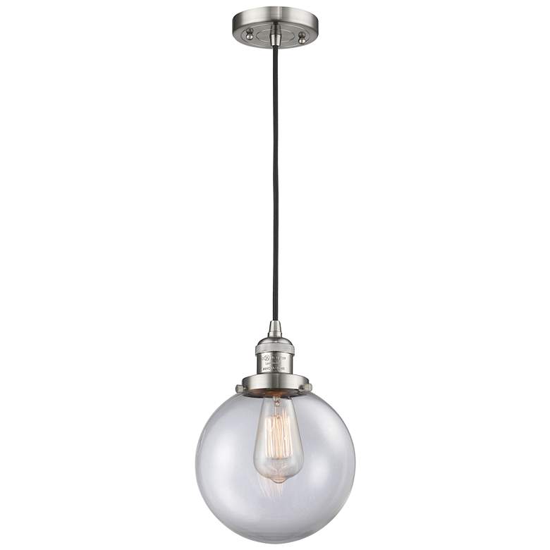 Image 1 Franklin Beacon 8"W Brushed Satin Nickel Corded Mini Pendant w/ Clear