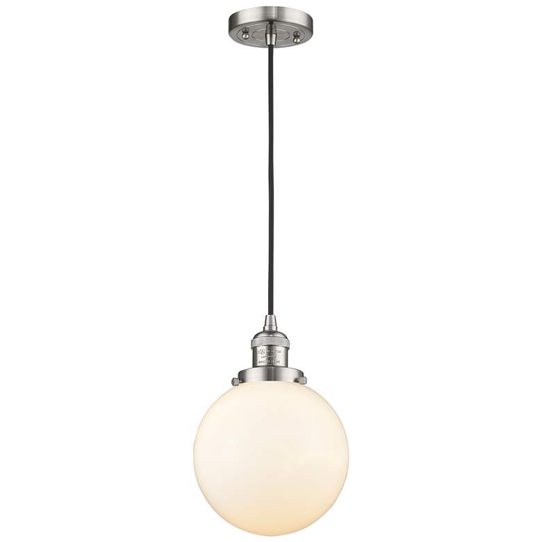 Image 1 Franklin Beacon 8"W Brushed Satin Nickel Corded Mini Pendant w/ White